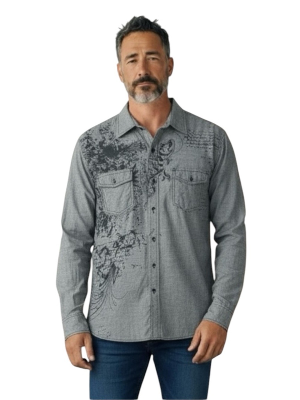 4/$24 INC International Concepts Long Sleeve‎ Black & Gray Button Down Shirt